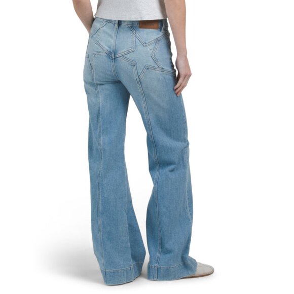 HIDDEN Light Wash Stretch Star Fashion Mid Rise Comfort Flare Jeans - Picture 2 of 2